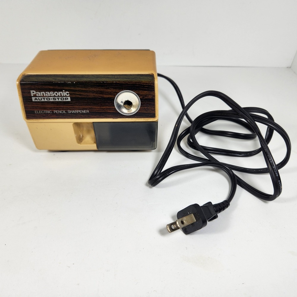 Vintage Panasonic Auto-Stop Electric Pencil Sharpener KP-110 Wood Grain Japan